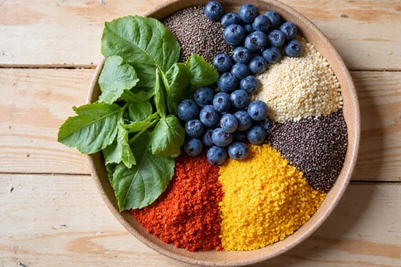 Superfoods on a wooden table