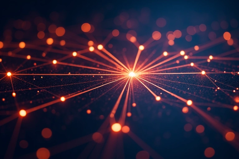 Abstract representation of intellectual property rights, with interconnected lines and glowing nodes